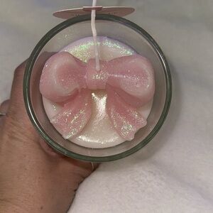 NEW Sincerely Jules Home Pink  glitter Bow Christmas 3D Candle